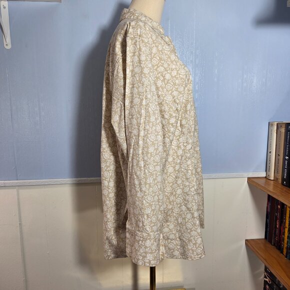 Croft & Barrow 3X Beige White Floral Semi Fitted Button Up Longsleeve Blouse - Picture 4 of 10